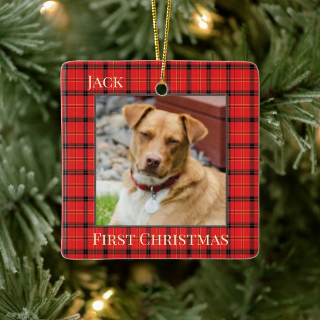 Classic Red Plaid Pattern Ceramic Ornament (Tree)