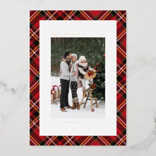 Classic Red Plaid Pattern Happy Holidays Photo Foil Holiday Card