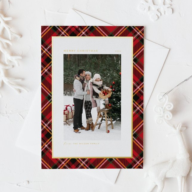 Classic Red Plaid Pattern Happy Holidays Photo Foil Holiday Card (Classic Red Plaid Pattern Happy Holidays Photo Foil Holiday Card)