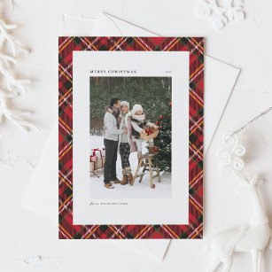 Classic Red Plaid Pattern Merry Christmas Photo