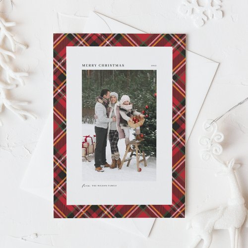 Classic Red Plaid Pattern Merry Christmas Photo Holiday Card