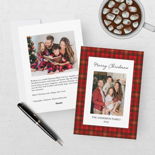 Classic Red Plaid Photo Christmas Holiday Card