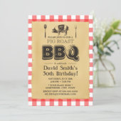 Classic Red Plaid Pig Roast BBQ Birthday Party Invitation (Standing Front)