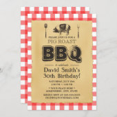 Classic Red Plaid Pig Roast BBQ Birthday Party Invitation (Front/Back)