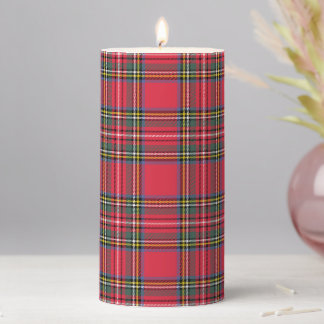 Classic Red Plaid Pillar Candle