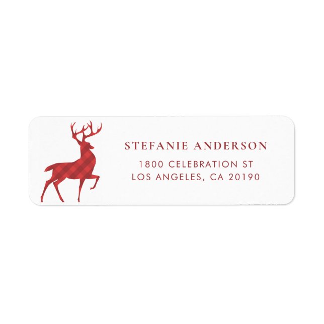 Classic Red Plaid Reindeer Holiday Address Label (Front)