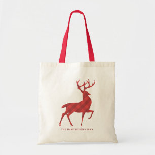 Classic Red Plaid Reindeer Personalized Holiday Tote Bag