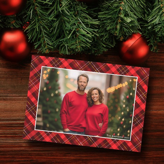 Classic Red Plaid Tartan Christmas Photo Holiday Card (Creator Uploaded)