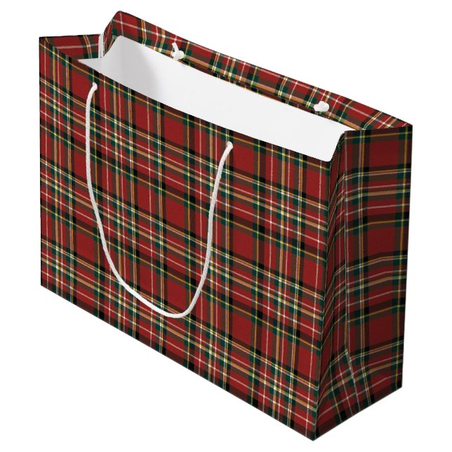 Classic Red Plaid Tartan Cozy Christmas Large Gift Bag (Front Angled)