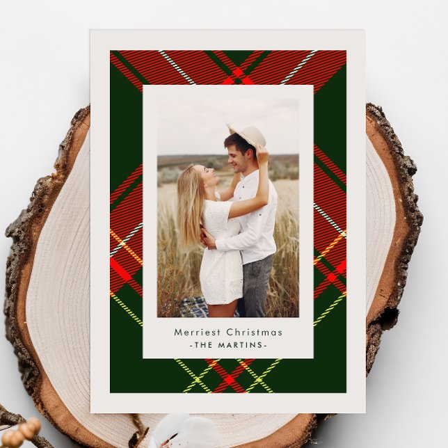 Classic Red Plaid Three Photo Christmas Card (Creator Uploaded)