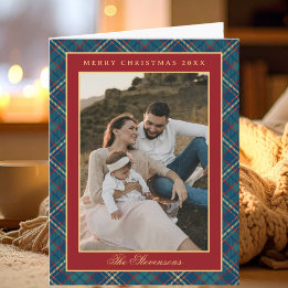 Classic Red Plaid Vintage Photo Christmas Folded Holiday Card