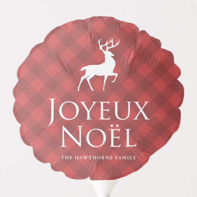 Classic Red Plaid with Deer Joyeux Noël Holiday Balloon (Front)