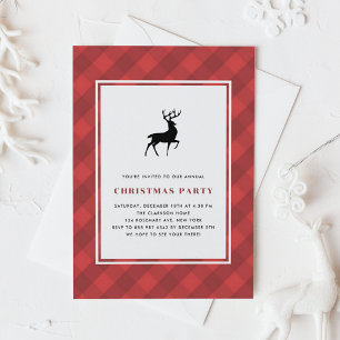 Classic Red Plaid with Reindeer Christmas Party Invitation