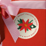 Classic Red Poinsettia Christmas Holiday Gift Clas Round Sticker<br><div class="desc">Add a personal touch to all your holiday gifts this Christmas season with this large,  personalized sticker label. A background of warm gray beige and a central red poinsettia with green pine branches,  leaves and little blossoms are the centerpiece of this gift wrap sticker.</div>