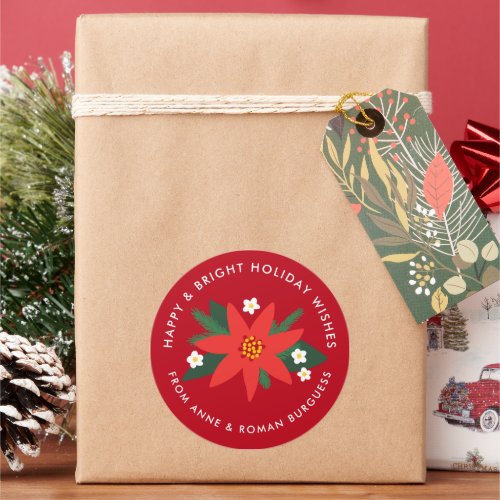 Classic Red Poinsettia Christmas Holiday Gift Classic Round Sticker