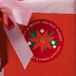 Classic Red Poinsettia Christmas Holiday Gift Round Sticker<br><div class="desc">Add a personal touch to all your holiday gifts this Christmas season with this large,  personalized sticker label. A background of classic holiday red and a central red poinsettia with green pine branches,  leaves and little blossoms are the centerpiece of this gift wrap sticker.</div>