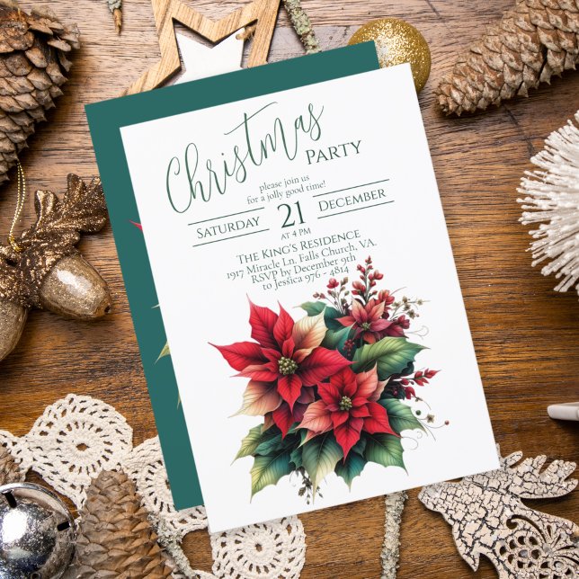  Classic Red Poinsettia Christmas Party Invitation (Creator Uploaded)
