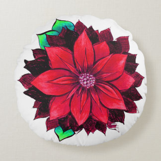 CLASSIC RED POINSETTIA Design Round Pillow