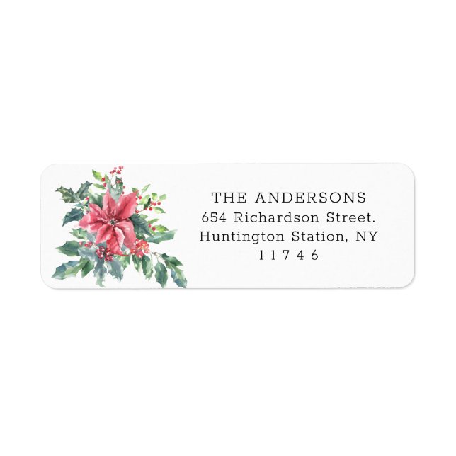 Classic Red Poinsettia Flower Holiday Address Label (Front)