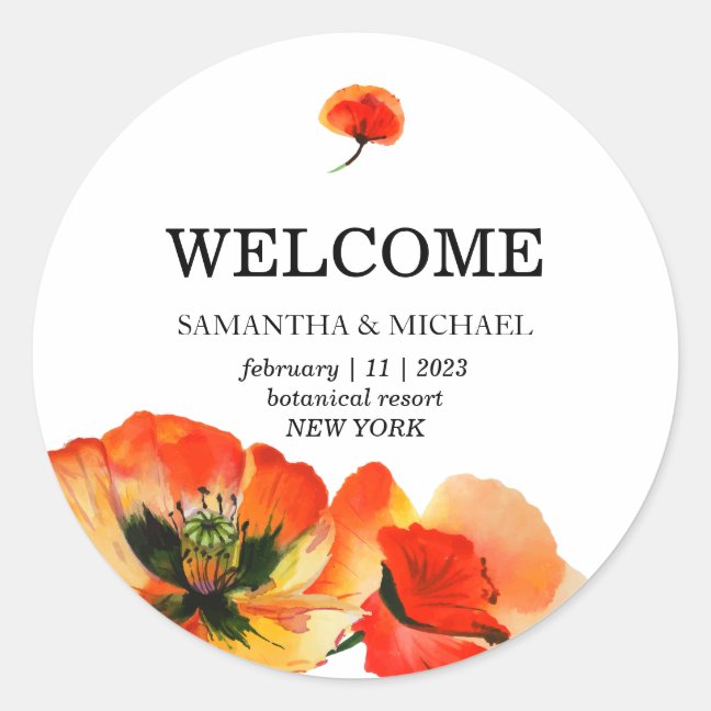 Classic Red Poppy Flower Wedding Round Sticker