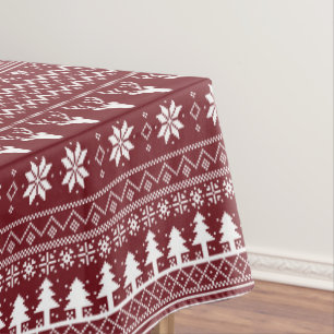 Classic Red Reindeer Christmas Sweater Pattern Tablecloth