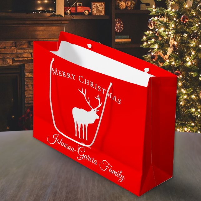 Classic Red Reindeer Elegant Christmas  Large Gift Bag (Creator Uploaded)