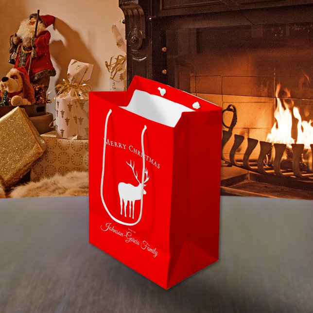 Classic Red Reindeer Elegant Christmas  Medium Gift Bag (Creator Uploaded)