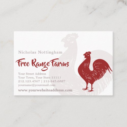 Classic Red Rooster Poultry Farm or Restaurant Business Card