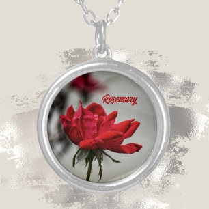 Classic Red Rose Beautiful Floral Silver Plated Necklace