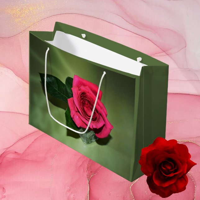 Classic Red Rose Beautiful Green Large Gift Bag (Creator Uploaded)