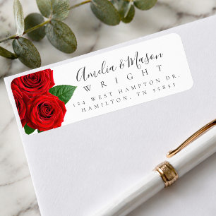 Classic Red Rose Elegant Script Return Address Label