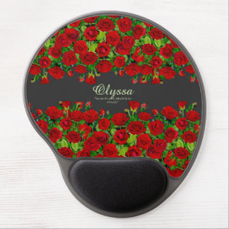 Classic Red Rose Garden Romantic Custom Name Gel Mouse Pad