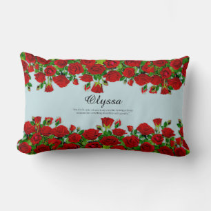 Classic Red Rose Garden Romantic Custom Name Lumbar Pillow