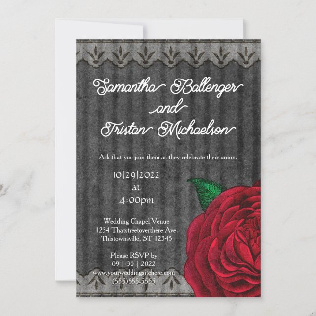 Classic Red Rose on Vellum Wedding Invitation (Front)