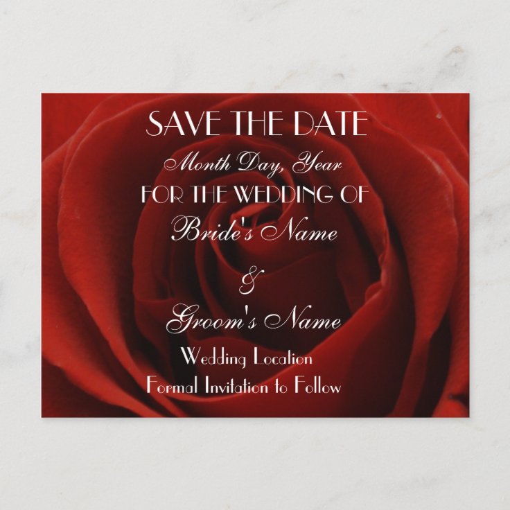 Classic Red Rose Save The Date Wedding Postcard | Zazzle