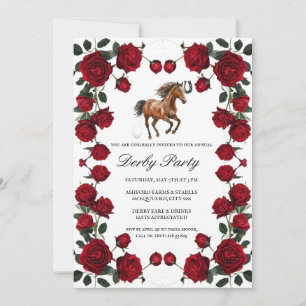 Classic Red Rose Wreath Kentucky Derby Invitation 