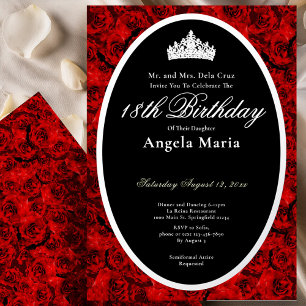 Classic Red Roses 18th Birthday Debut Silver Foil Invitation