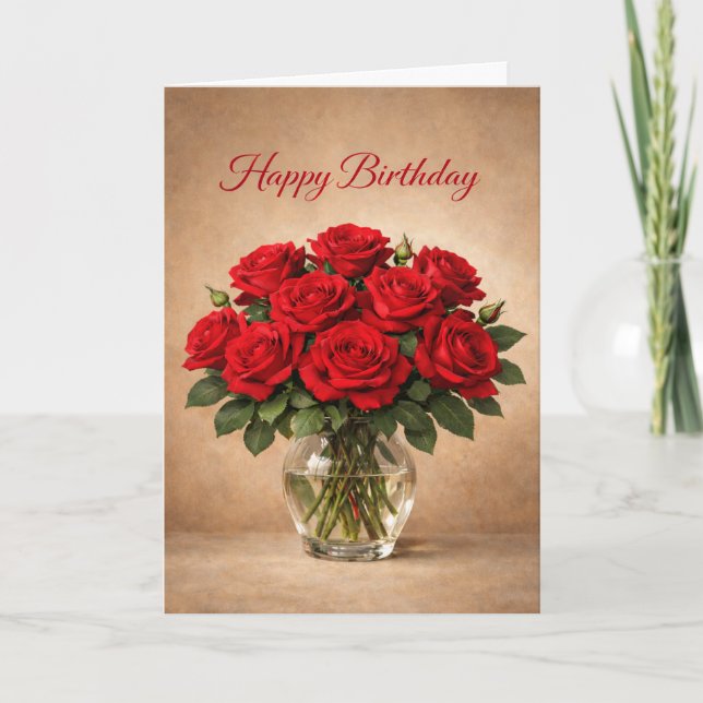 Classic Red Roses Birthday Card (Front)