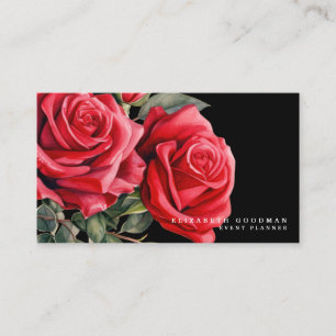 Classic Red Roses Black Business Cards