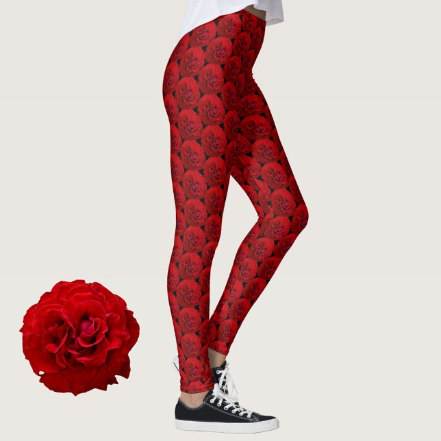 Classic Red Roses on Black Leggings (Creator Uploaded)