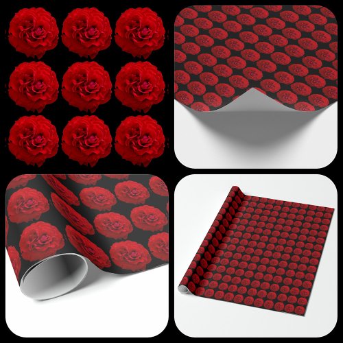 Classic Red Roses on Black Photographic Wrapping Paper