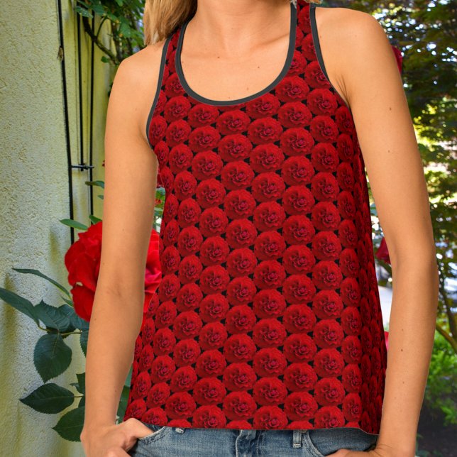 Classic Red Roses on Black Tank Top (Creator Uploaded)