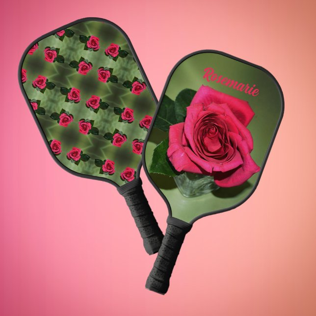 Classic Red Roses on Green Floral Personalized Pickleball Paddle (Creator Uploaded)