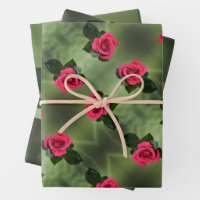 Classic Red Roses on Green Floral Wrapping Paper Sheets, Zazzle