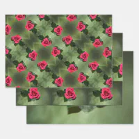 Classic Red Roses on Green Floral Wrapping Paper Sheets, Zazzle