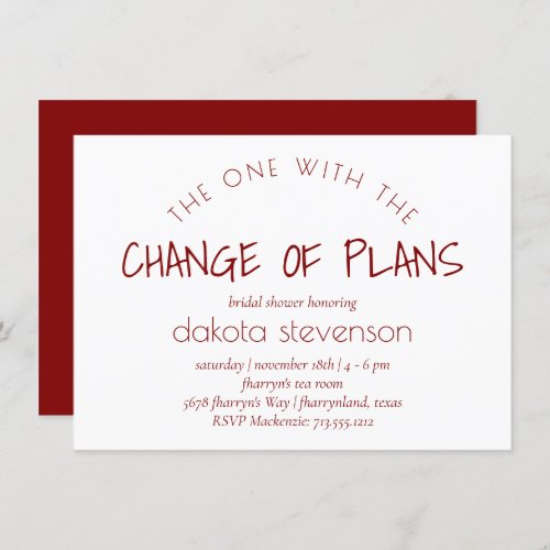 Classic Red Script  One With the Change of Plans Invitation