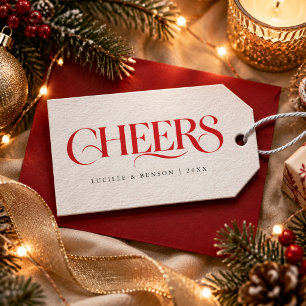 Classic Red Serif Cheers Christmas Gift Tags