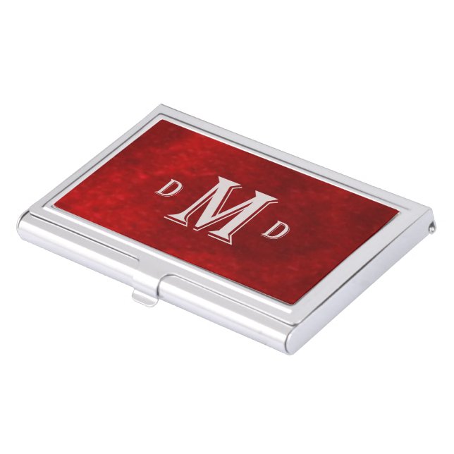 Classic Red Silver Monogram Business Card Holder (Front)