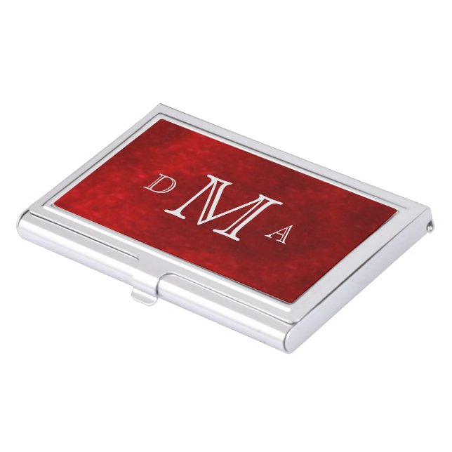 Classic Red Silver Monogram Business Card Holder (Front)