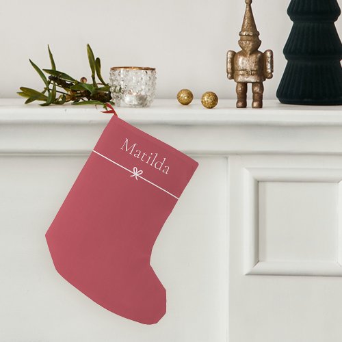 Classic Red  Simple Minimalist Bow Personalized Small Christmas Stocking